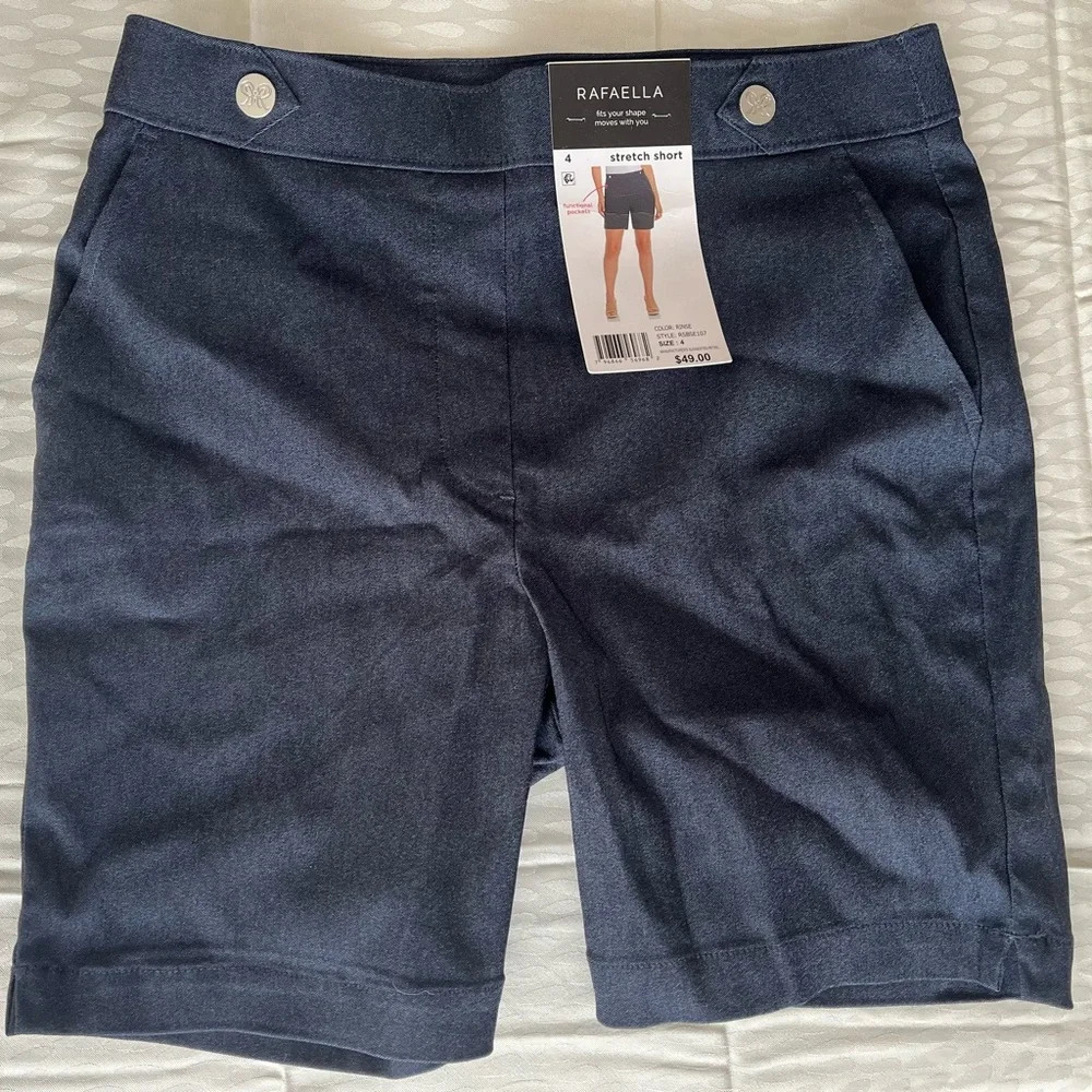NWT Rafaella Size 4 Blue Stretch Short High Waist 7” Inseam Classic Preppy